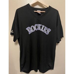 Majestic Colorado Rockies Black Jersey Shirt MLB Baseball Logo Screen Print XL